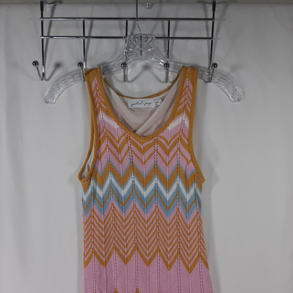 Petal + Pup Chevron Knit Sleeveless Maxi Dress Pink Yellow Blue US 0 Boho - Picture 1 of 10